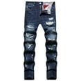 thumbnail image 2 of Jeans for Men Men's Premium Straight Fit Denim Western Jeans Mens Regular Fit Ripped Jeans Men Casual Denim Pants with Holes, M&Dark Blue, 2 of 8