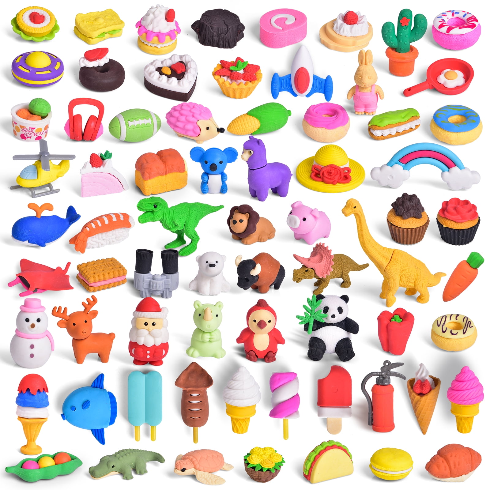 UgyDuky 48 Pack Animal Erasers School Classroom Rewards Games Prizes and Novelty Toys Easter Basket Stuffer for Kids Pencil Erasers 3D Mini Erasers for Kids Birthday Party Supplies Favors 