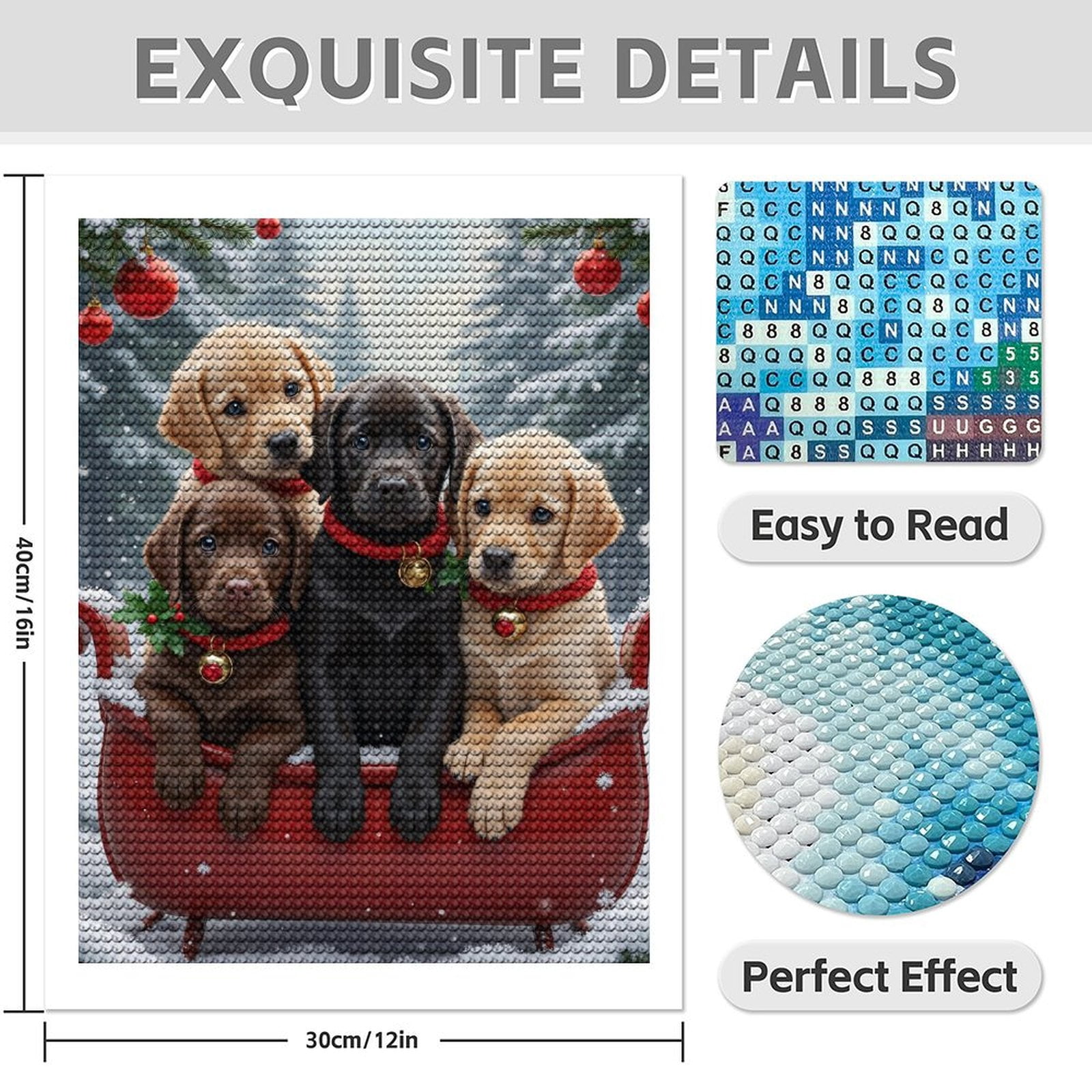 Diamond Art Kit for Adults, Puppy Christmas Snow Scene Tub Diamond Painting for Adults Beginners, 5D DIY Diamond Art Painting Kits, Colorful Diamond Painting Craft for Home Decor 12x16