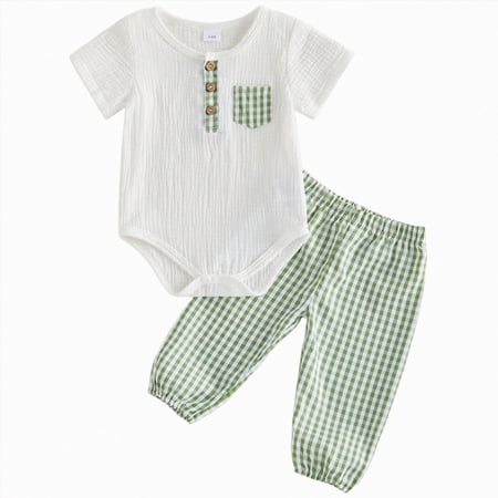 WUANDIXFA Newborn Outfit 3 6 12 18 Months Baby Going Home Outfit Romper Top Pants Set Cute Clothes Green 0-3 Months