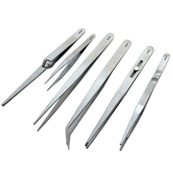 6 Piece Hobby Flat Bent Nose Gem Precision Locking Clamp Tweezer Fish Tool Set Kit