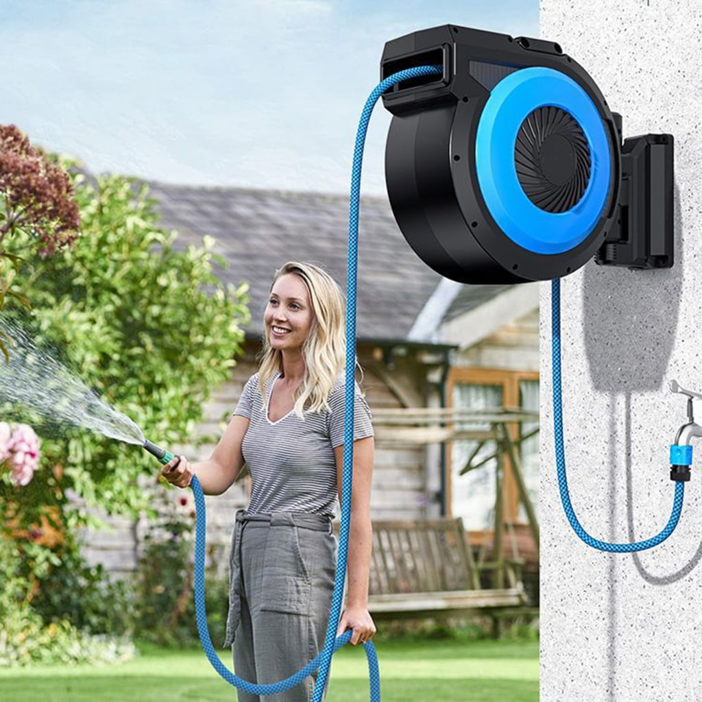 Air Hose and Water Hose Reel with Automatic Rewinder System Suitable for Watering Task Residential Landscaping Detailing