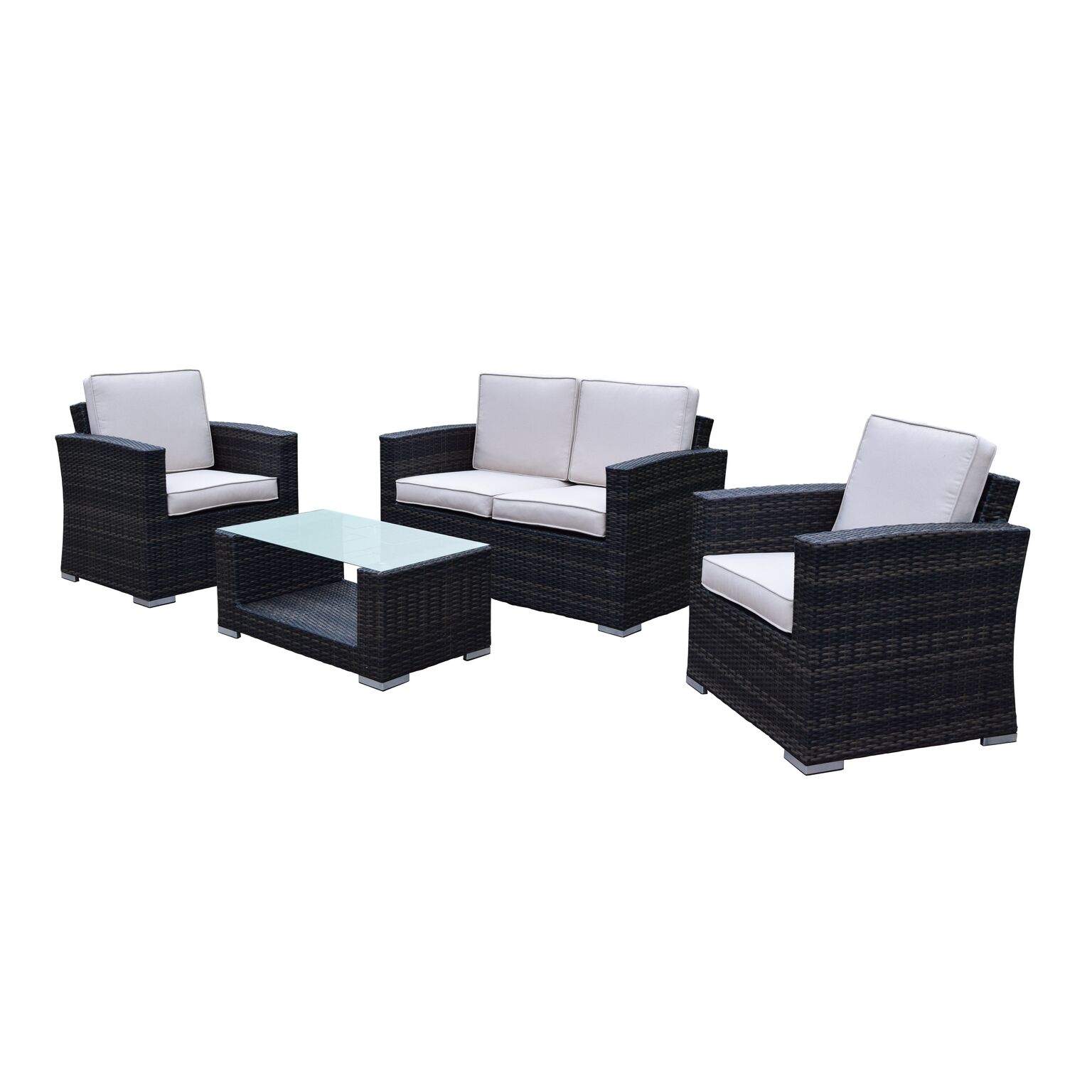 Outdoor Living and Style 4-Piece Black Resin Wicker Chat Set - Gray Cushions - image 3 of 3