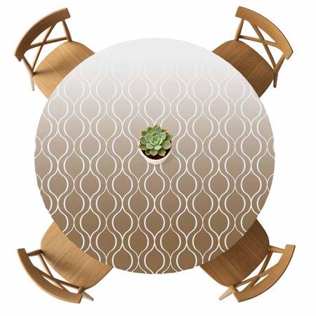 Round Fitted Tablecloth with Elastic Brown Geometric Tablecloths Waterproof Oil Proof Ombre Lines Rhombus Modern Table Cover for Kitchen Dinner Party Picnic Fits Tables up to 36 - 44 Diameter