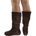 thumbnail image 4 of Forever Women Flat Heel Slouchy Mid-Calf Basic Light Weight Boots Side Zipper SELENA-23 Dark Brown Suede 10, 4 of 4
