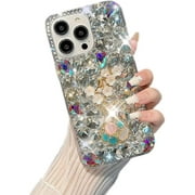 for iPhone 16 Pro Max Glitter Bling Case, Cute Luxury 3D Crystal Rhinestone Diamond Sparkle Shiny Gems Flower Pearl Women Girls Soft Protective Case for iPhone 16 Pro Max 6.9 inch