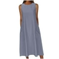 thumbnail image 2 of Birdeem Robes pour Femmes Dames Été Mode Ample et Confortable Couleur Unie Poche Sans Manches Col Rond Robe, 2 of 11