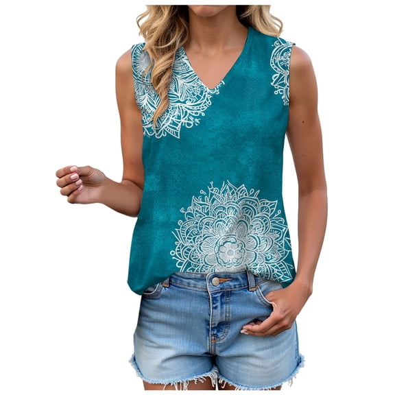 vigerkar Summer Tops for Women Sleeveless V Neck Tshirt Loose Fit Casual Tank Tunic Blouse (Navy, M)