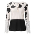 thumbnail image 4 of Tops Para Mujer Blusa Casual Elegante Camisas de Manga Larga Otoño Damas Moda Cuello Redondo Impreso Camiseta de Encaje Top Odeerbi  ODB169184, 4 of 5