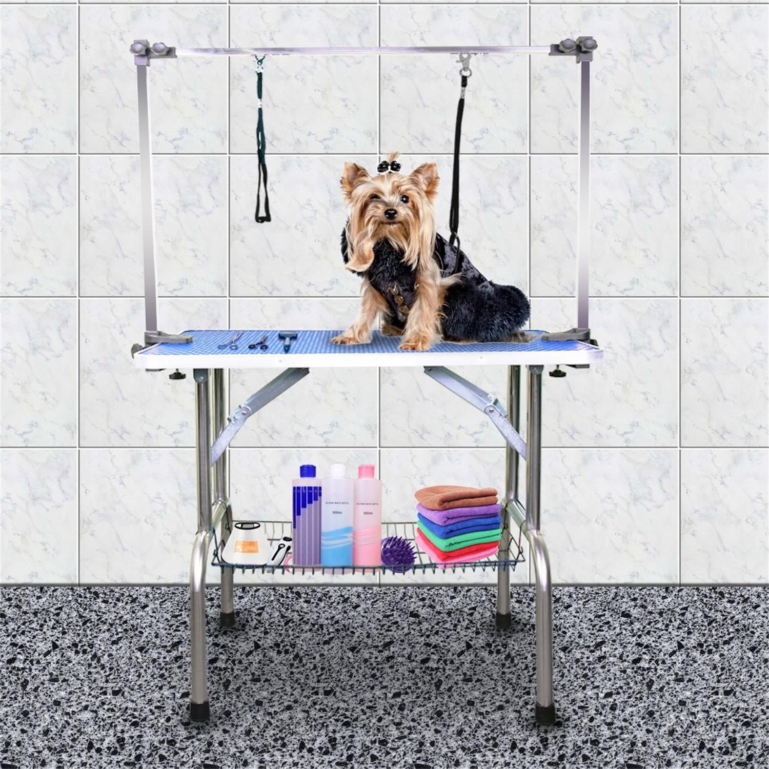 Pefilos 42" Dog Pet Grooming Table for Large Medium Dogs and Cat Professional Portable Trimming Table with Arm/Noose/Mesh Tray, Blue Pefilos 42" Dog Pet Grooming Table for Large Medium Dogs and Cat Professional Portable Trimming Table with Arm/Noose/Mesh Tray, Blue