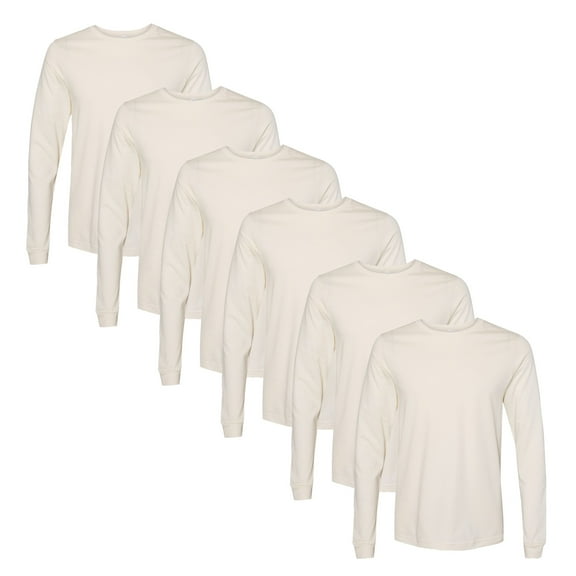 BELLA CANVAS Jersey Long Sleeve Tee, Stylish Natural Jersey Shirt for Men, 6-Pack T-Shirt, S