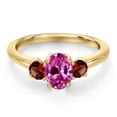 thumbnail image 3 of Gem Stone King 10K Yellow Gold Pink Created Sapphire and Red Garnet Engagement Ring for Women | 1.30 Cttw | Oval 7X5MM | Gemstone September Birthstone | Size 7, 3 of 6