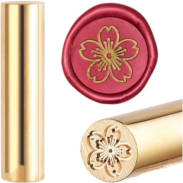 1PC Brass Sealing Wax Seal Stamp Wood Handle Cherry Blossom Pattern 15mm