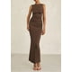 thumbnail image 4 of Vestido midi PRETTYGARDEN 2025, verano, sin mangas, fruncido, café, 4 of 9