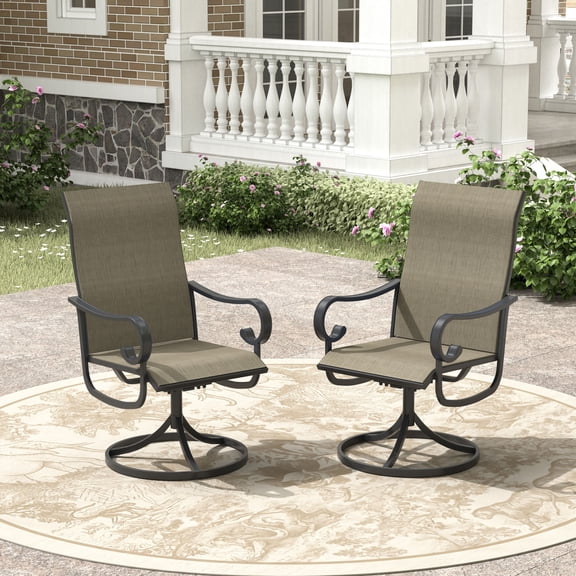 Vicllax Outdoor Dining Chair Patio Swivel Chairs Set of 2 Rocking Metal Textilene Fabric, Taupe
