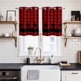 thumbnail image 2 of Red Black Plaid Kitchen Curtains Small Short 39 Inch Length, Country Vintage Star Abstract Gingham Grommet Top Bedroom Living Room Curtains, Light Filtering Cafe Curtain Drapes 2 Panels Set 55''x39'', 2 of 9