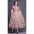 thumbnail image 2 of Bimba Orange Peacock Feather Ikat Long A Line Anarkali Dress For Women Classic Printed Indian Kurtis Tunic-Large, 2 of 5