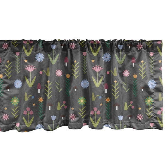 Ambesonne Floral Window Valance, Minimal Cartoon Flowers, 54" X 18", Olive Green Dried Rose
