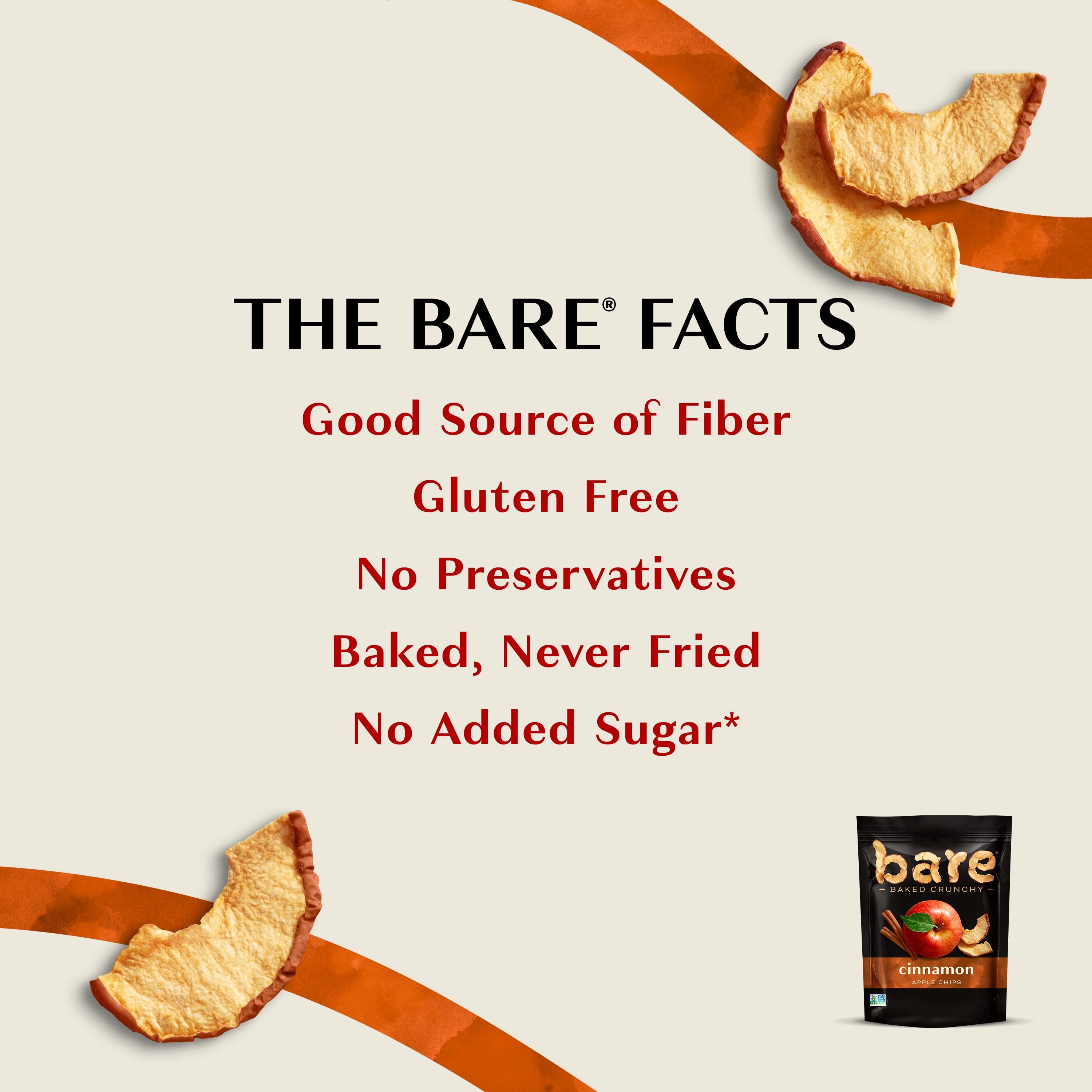 Bare Baked Crunchy Gluten-Free Apple Snack Chips, Cinnamon Flavor, 3.4 oz Bags, 6 Count Multipack