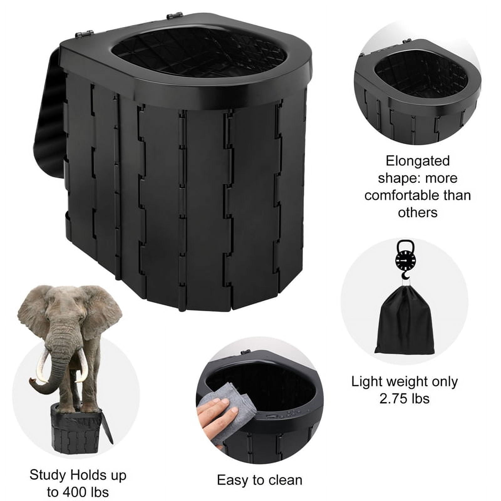 Hengguang Portable Camping Toilet, Outdoor Emergency Folding Toilet with Cover Adult Portable Potty Travel Toilet for Hiking, RV Trips, Road Trips, Beaches, Traffic Jams, Travel, Outdoors(Black)