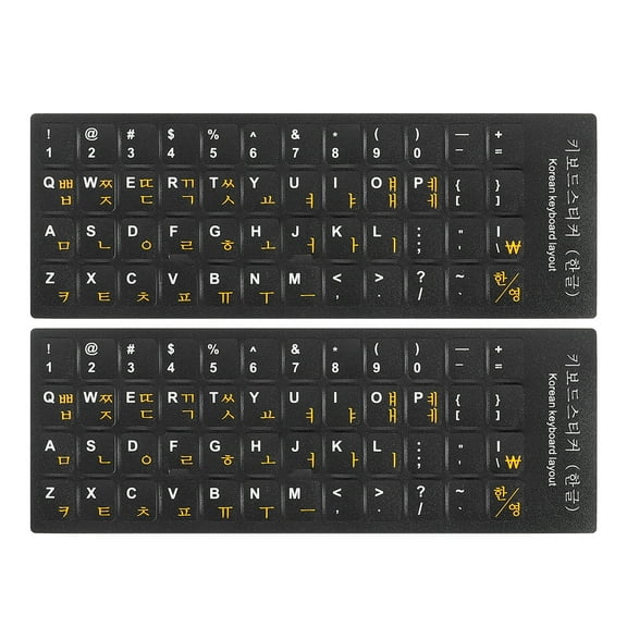 Korean Keyboard Stickers PC Keyboard Stickers Black Background with Yellow White Lettering 2Pcs