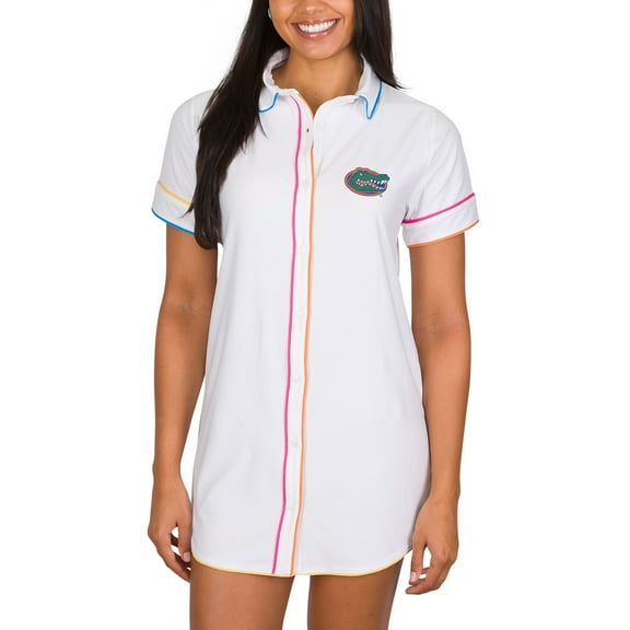Women's Concepts Sport White Florida Gators Flutter Knit Button-Up Nightshirt