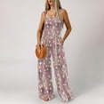thumbnail image 3 of BZGTZT Womens Boho Overalls Casual Floral Print Sleeveless Jumpsuit High Waist Wide Leg Long Pants Romper with Pockets, 3 of 7