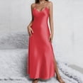 thumbnail image 2 of Idoravan Dresses for Women Satin Sleeveless Ladies' Solid Color Summer Casual V-Neck Slit Suspender Nightgown, 2 of 8