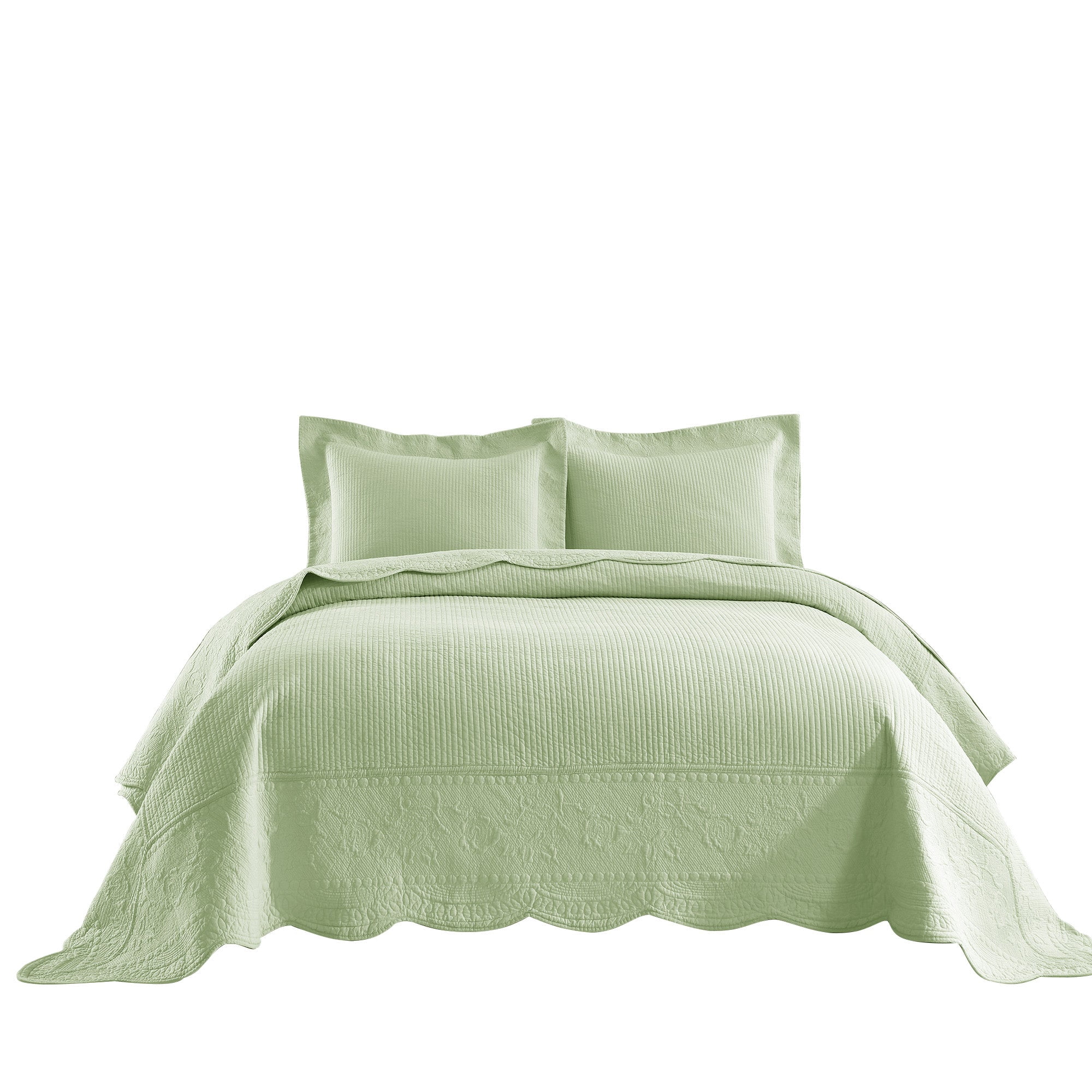 MarCielo 3-Piece Elegantly Embroidered 100% Cotton Oversized Quilt Bedspread Set TG