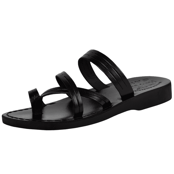 Holy Land Market Men/Women Biblical Jesus Leather Sandals/Slides From Jerusalem (Bethlehem Black Style II) (35 M EU)