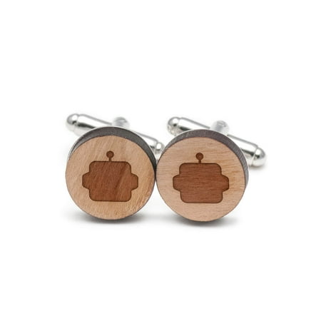 Excited Robot Cufflinks, Wood Cufflinks Hand Made in the USA