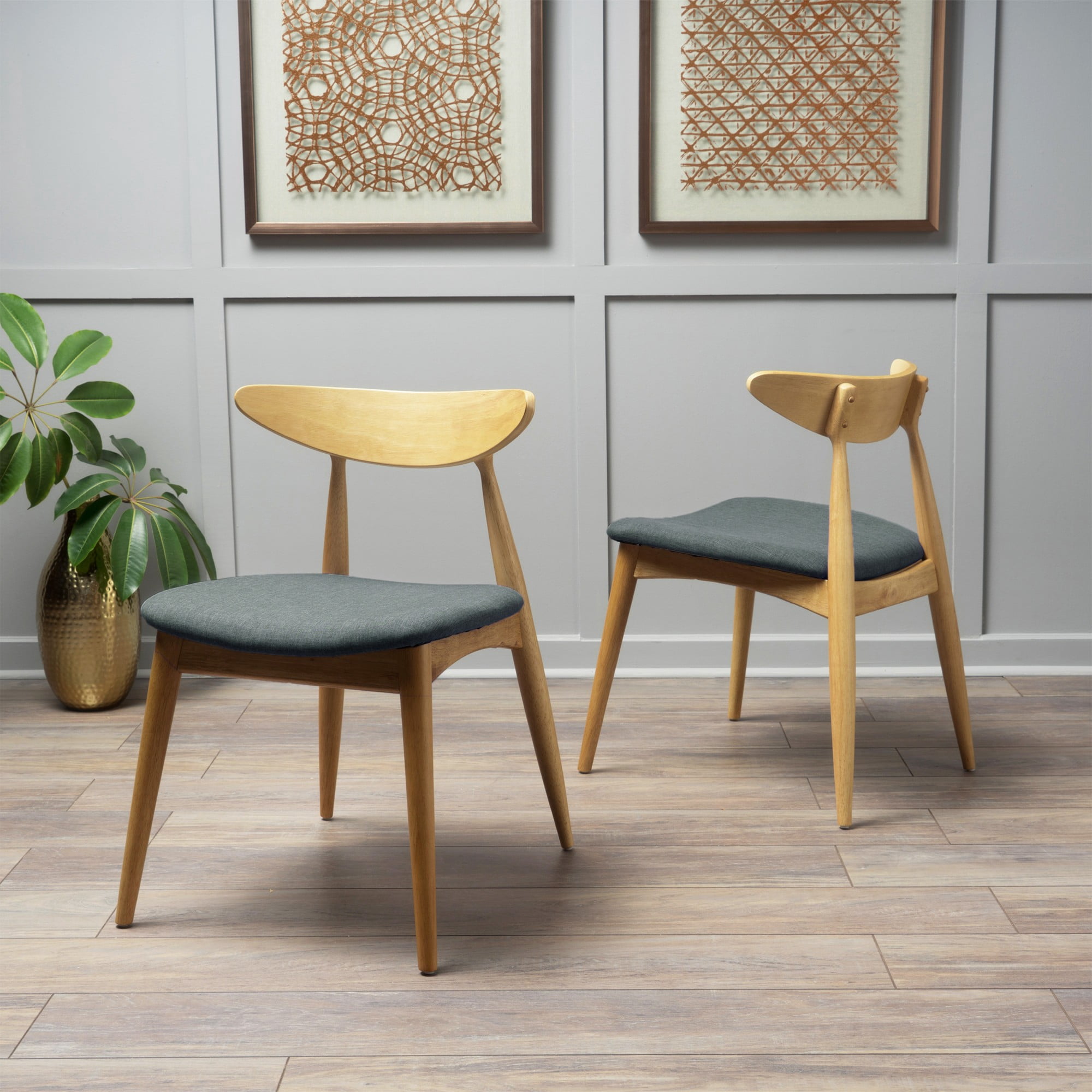 Aukfa Dining Chairs Set of 2, Mid Century Wood Side Chairs with Curved Backrest and Upholstered Seat, Dining Room Chairs for Kitchen, Living Room, Gary