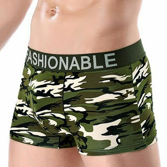 Mens Underwear Men's Cotton Camouflage Printed Boxer Briefs Breathable Briefs