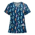 thumbnail image 2 of Garbnen Cartoon Animal Print Scrub Top for Women Plus Size Stretch V Neck Short Sleeve Shirts Women Xmas Valentine's Day Holiday Prints Nurse Uniform, 2 of 6
