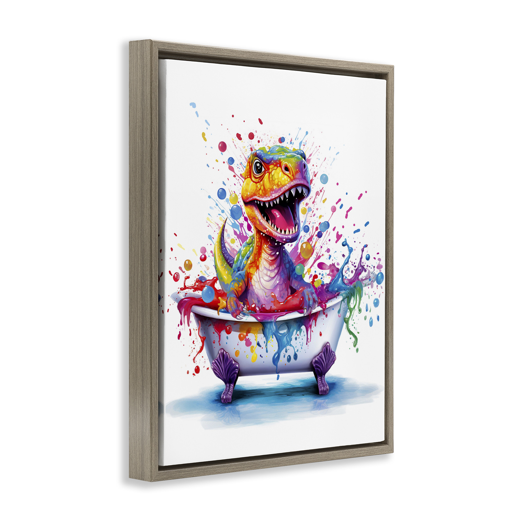Stupell Industries Modern Splatter Dino Typography Painting Brown Floater Framed Canvas Art Print Wall Art, 17 x 21
