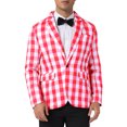 thumbnail image 5 of INSPIRAR CHIC Traje de Día del Padre para Hombre, Blazer de Cuadros Gingham de Un Solo Botón, Corte Regular, Solapa Notch, XL Rojo y Blanco, 5 of 5