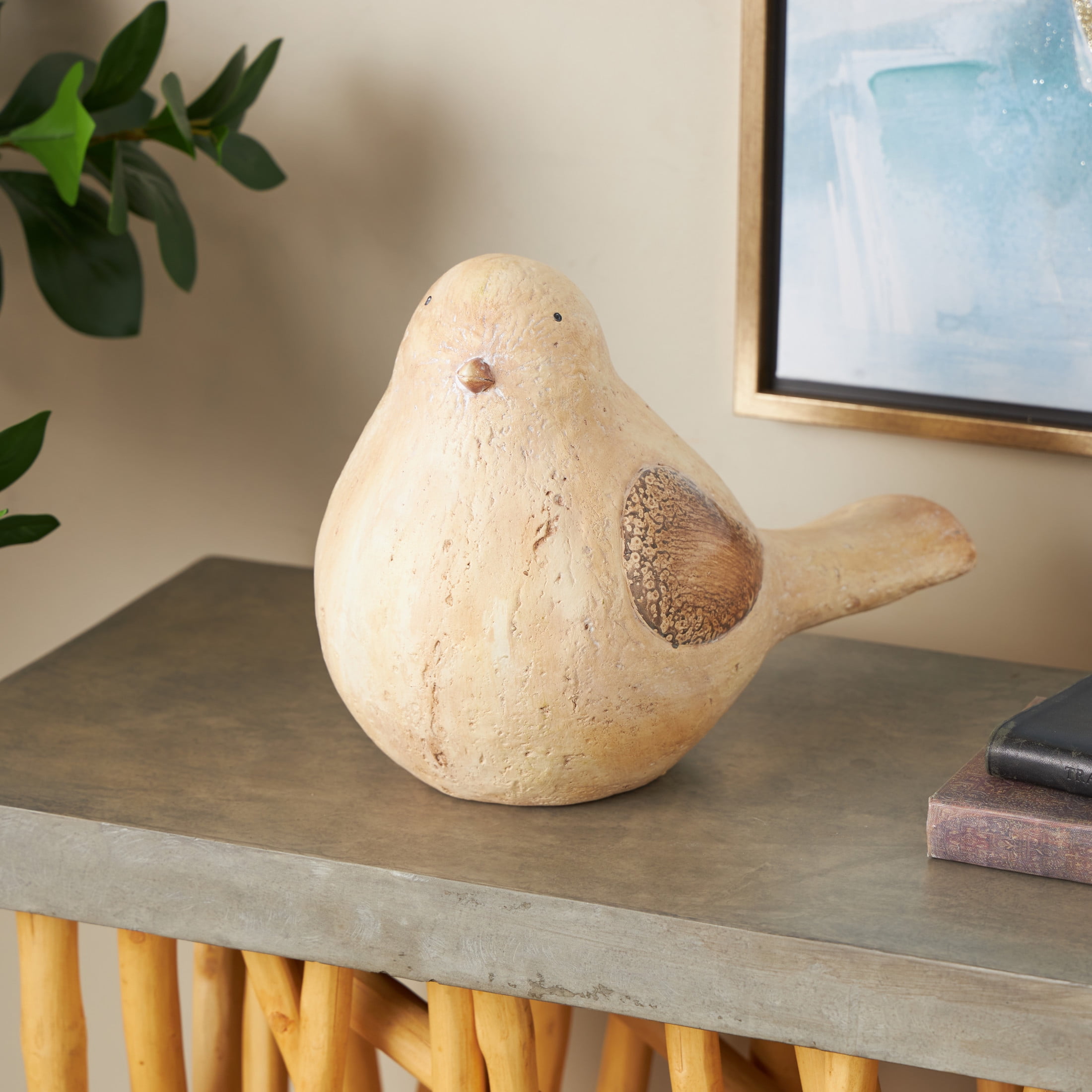 DecMode 9" Sitting Bird Garden Sculpture with Brown Accents