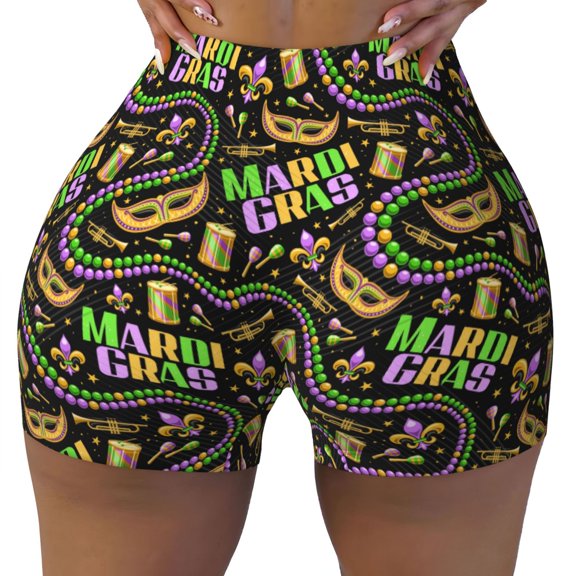 Xecao Mardi Gras3 Print Workout Shorts for Women Soft Smooth Gym Yoga Scrunch Active Tennis Workout Running Shorts