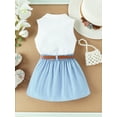 thumbnail image 4 of Suealasg Little Girls Two Piece Summer Clothes 6M 1T 2T 3T 4T 5T Toddler Kids Girls Turn-down Collar Tank Top with Pleated Skirt and Belt, 4 of 8