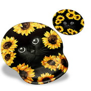 Mouse Pad with Wrist Support, Sunflower and Black Cat Cute Pattern Design Ergonomic Mouse Pads and Coasters, Gaming