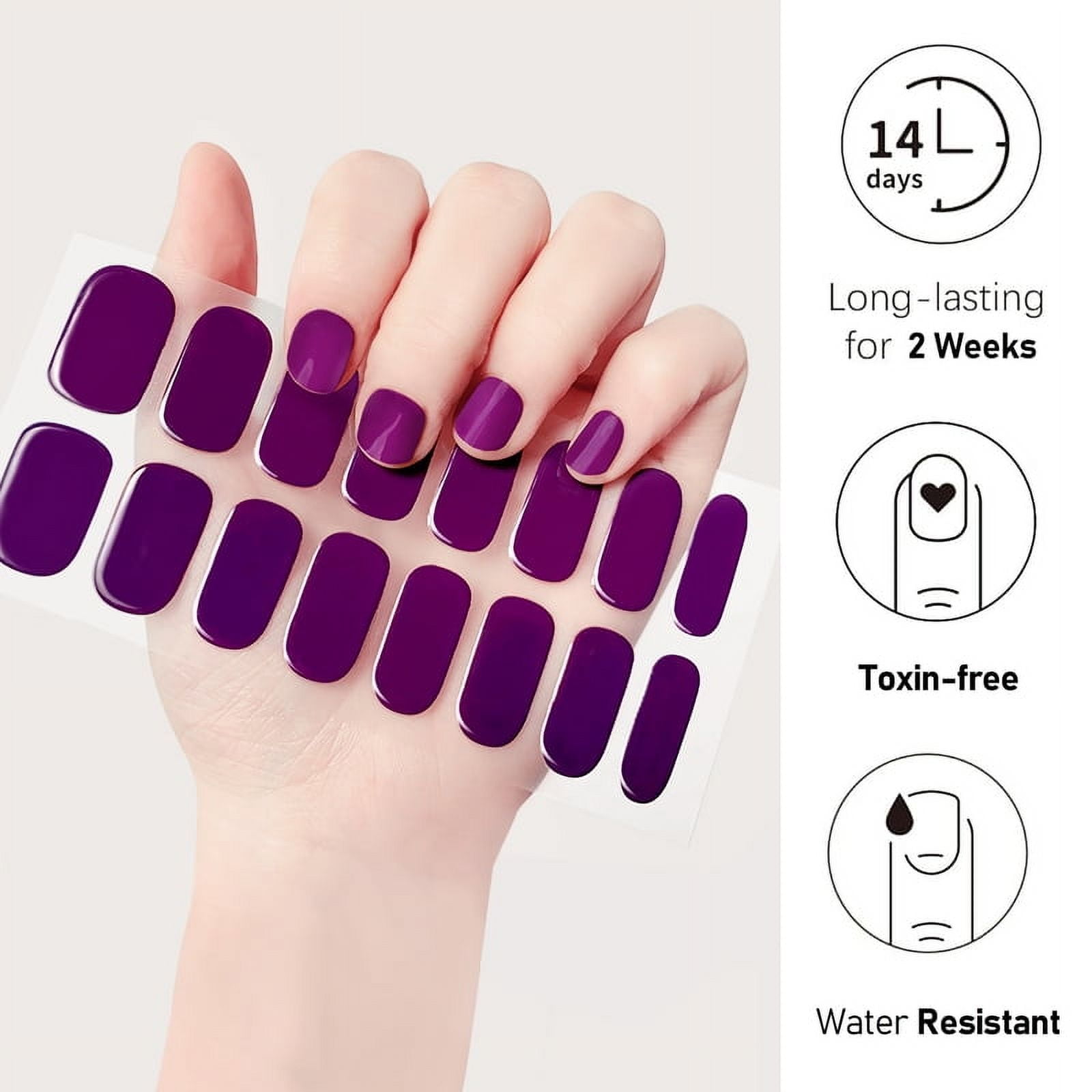 16Tips Semi-Cured Gel Nail Sticker Pure Color UV/LED Lamp Gel Nail Polish Wraps Long-Lasting Full Cover Gel Sticker Nail Decor # #