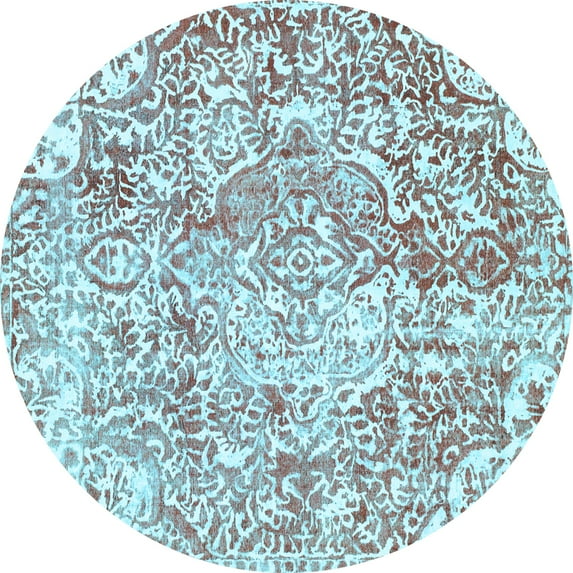 Ahgly Company Indoor Round Abstract Light Blue Modern Area Rugs, 4' Round