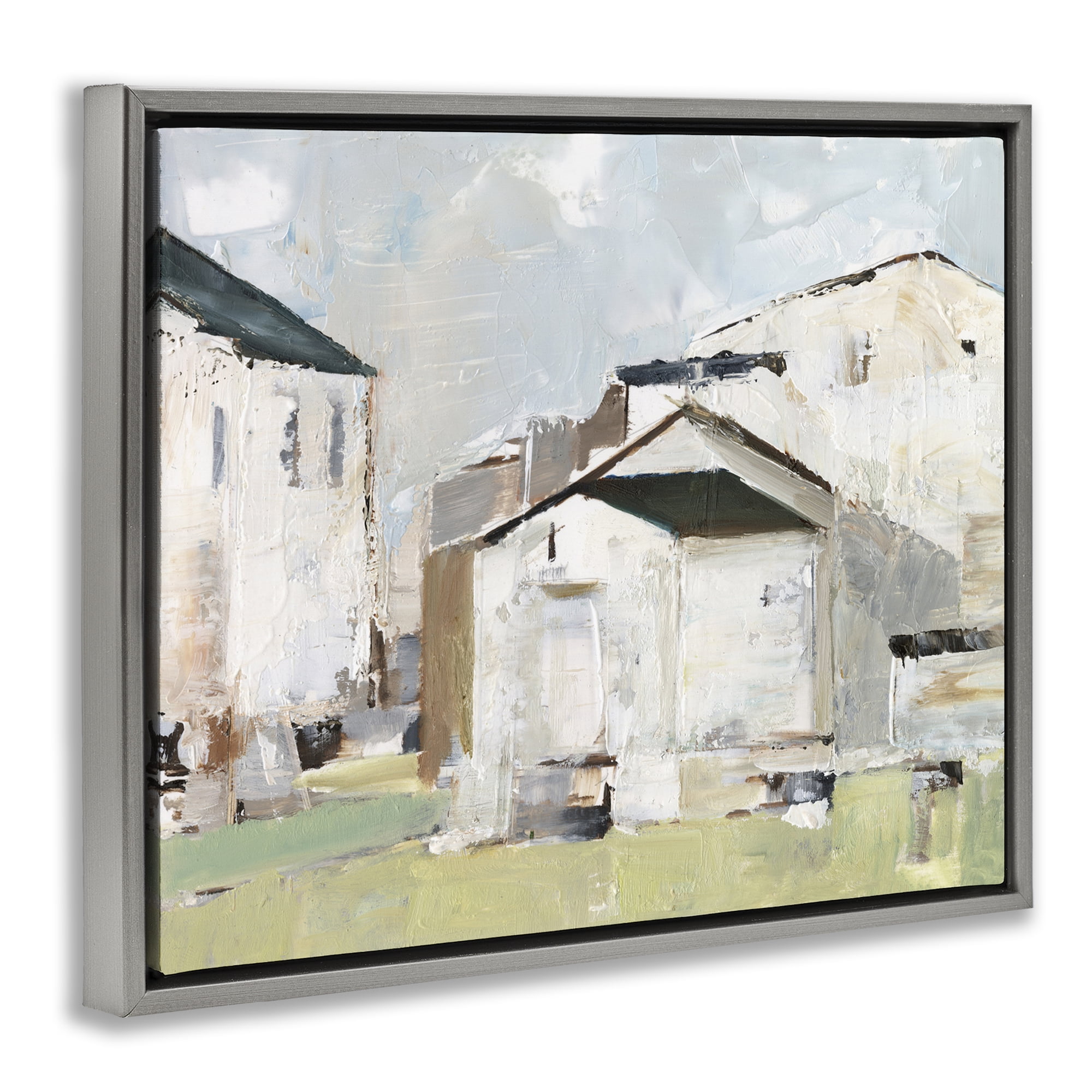 Stupell Industries Brushed Farm Houses Scenic & Cityscapes Painting Gray Floater Framed Canvas Art Print Wall Art, 31 x 25