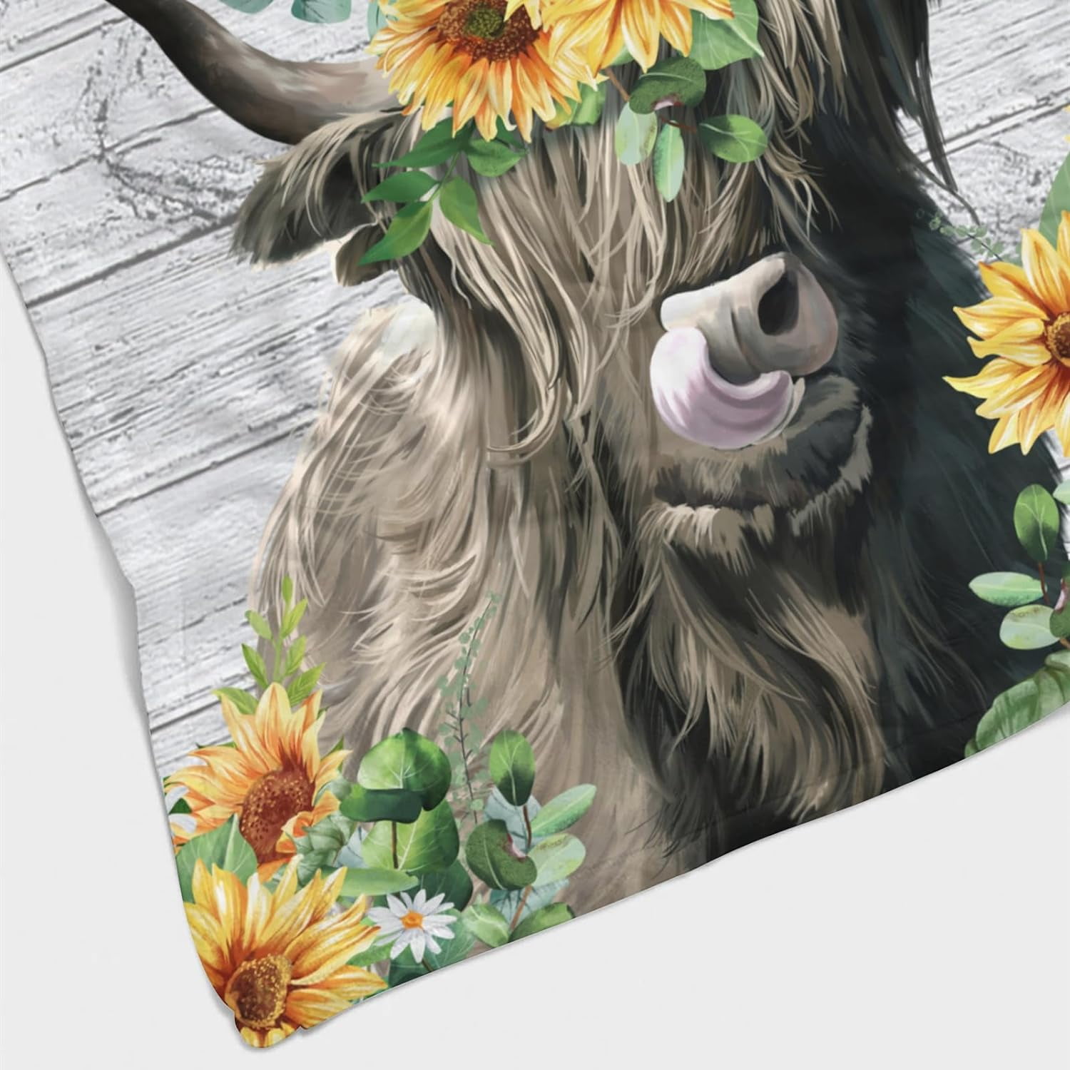 Highland Cow Sunflower Cow Blanket Baby Blanket High Definition Flowers Flannel Throw Blankets Super Warm Travel Blankets for Kids Baby 40x50inch