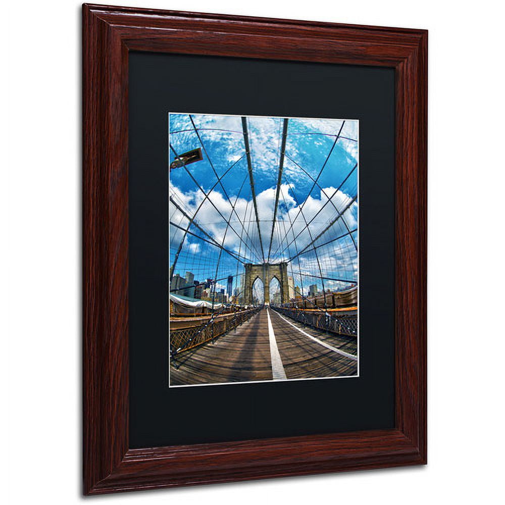 Trademark Fine Art "Brooklyn Bridge" Canvas Art by CATeyes, Black Matte, Wood Frame