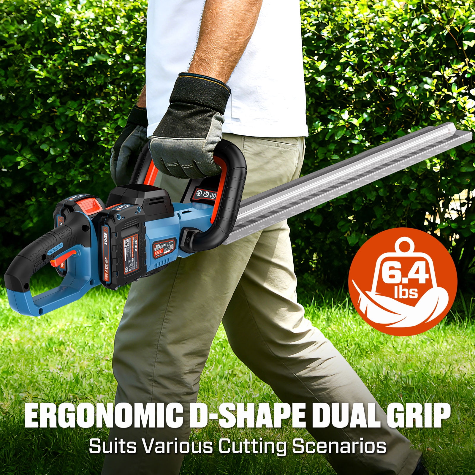 SENIX 40V Max 24-Inch Cordless Hedge Trimmer with 2 x 2.0Ah