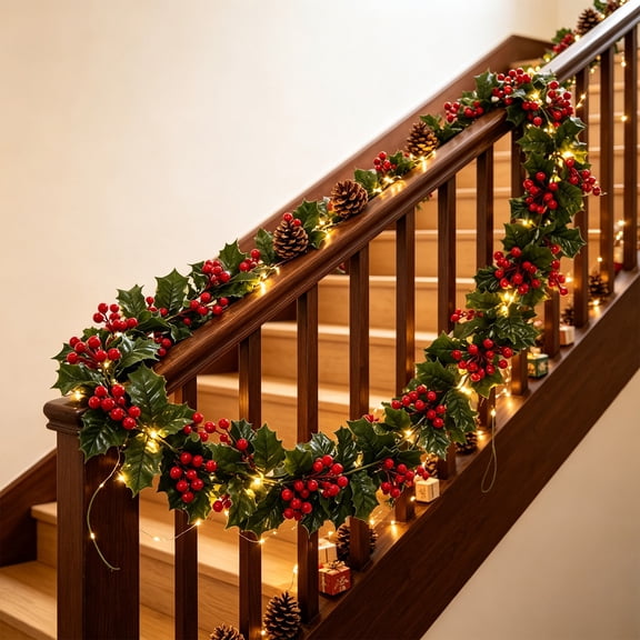 Aurorax Indoor Christmas Wreath Decorations,Christmas Garland 6ft Farmhouse Berries Garland for Mantel Wall