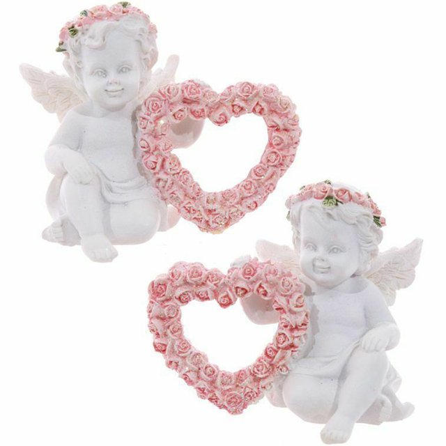 2 Uds Estatua De Ángel De Resina, Exquisito Adorno De Ángel De Corona De Amor Con Forma De Corazón Lindo Estatua De Ángel Rosa Para Regalo De Decoración Del Día De San Valentín Muyoka Hogar