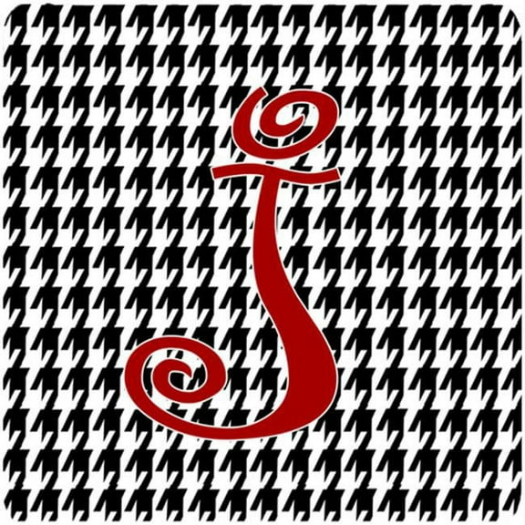 Set of 4 Monogram - Houndstooth Black Foam Coasters Initial Letter J