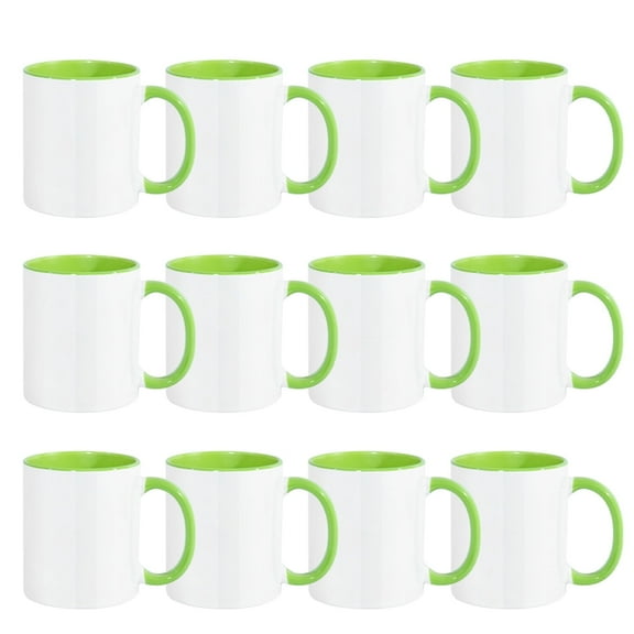 11oz Sublimation Mugs with Green Handles & Interiors,Tazas para Sublimar, Xmas Gifts Bulk Mugs for Custom Designs & Branding, Bulk Mugs for Coffee, Tea, Latte, Soup, 12 Pack